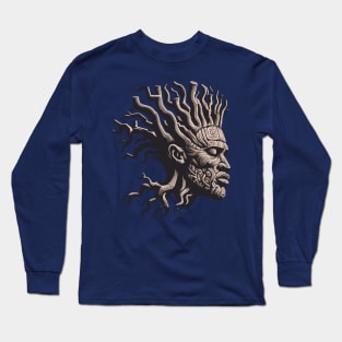 Afrocentric Man Wooden Carving Long Sleeve T-Shirt